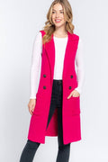 Sleeveless Notched Collar Long Sweater Vest: Pnk-Heather Pink / S