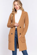 Long Sleeve Notched Collar Sweater Jacket: Kha-Heather Khaki / L