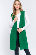 Sleeveless Notched Collar Long Sweater Vest: Pnk-Heather Pink / S