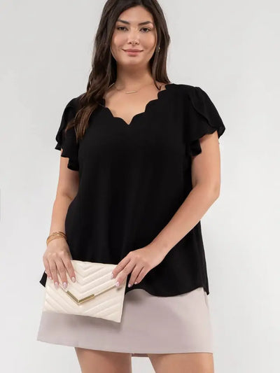 Black Scallop Trim Tulip Top (Plus)