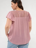 Yoke Ruffle Sleeve Top-Plus