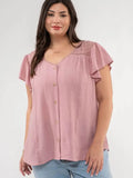 Yoke Ruffle Sleeve Top-Plus