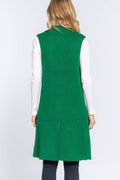 Sleeveless Notched Collar Long Sweater Vest: Pnk-Heather Pink / S