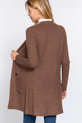 Long Sleeve Notched Collar Sweater Jacket: Kha-Heather Khaki / L